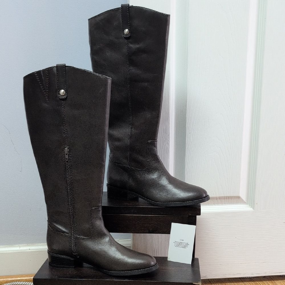 INC Leather Wide Calf Fawne Chocolate/Dark Brown Riding Boots Size 9.5M